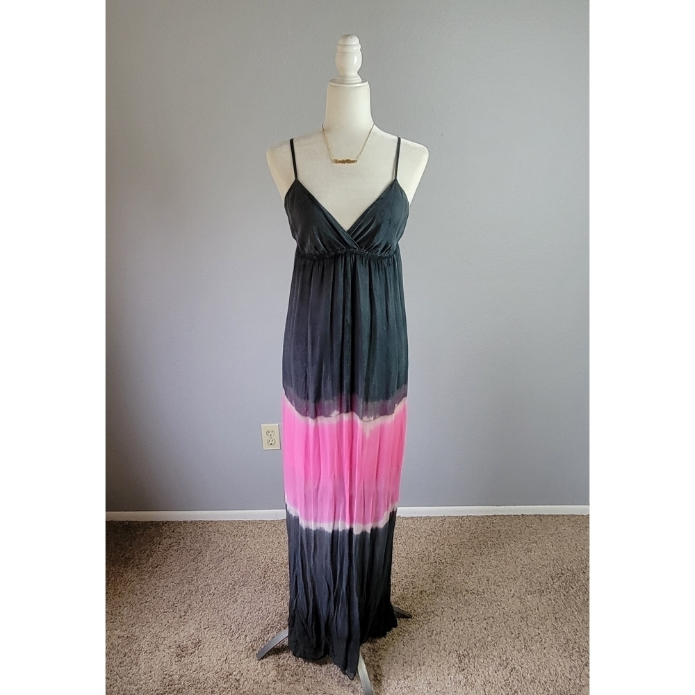 GYPSY 05 // black & pink silk tie dye lined adjustable strap maxi dress